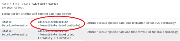 DateTimeFormatter Selected Method